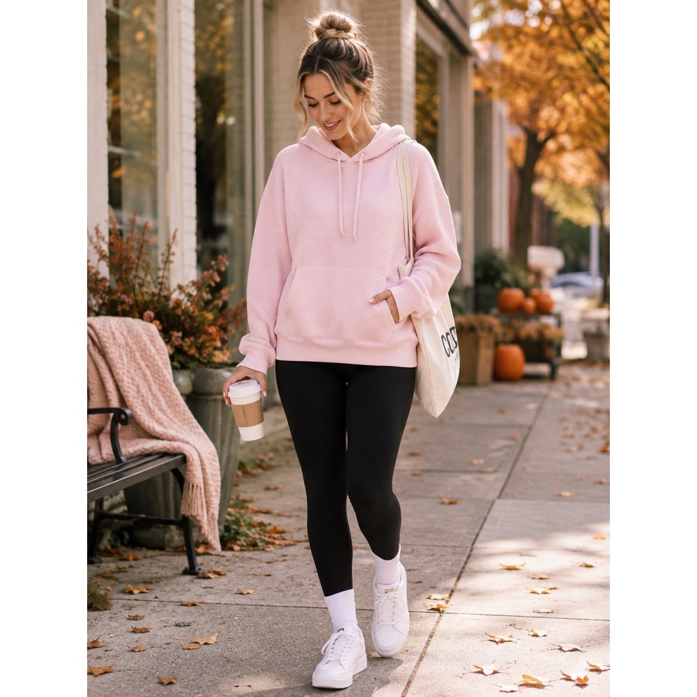 DSG So Soft Women's M Pink Ottoman Ribbed Hoodie Pullover Cozy Athleisure
